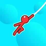 Stickman Hook gameplay showing a stick figure swinging